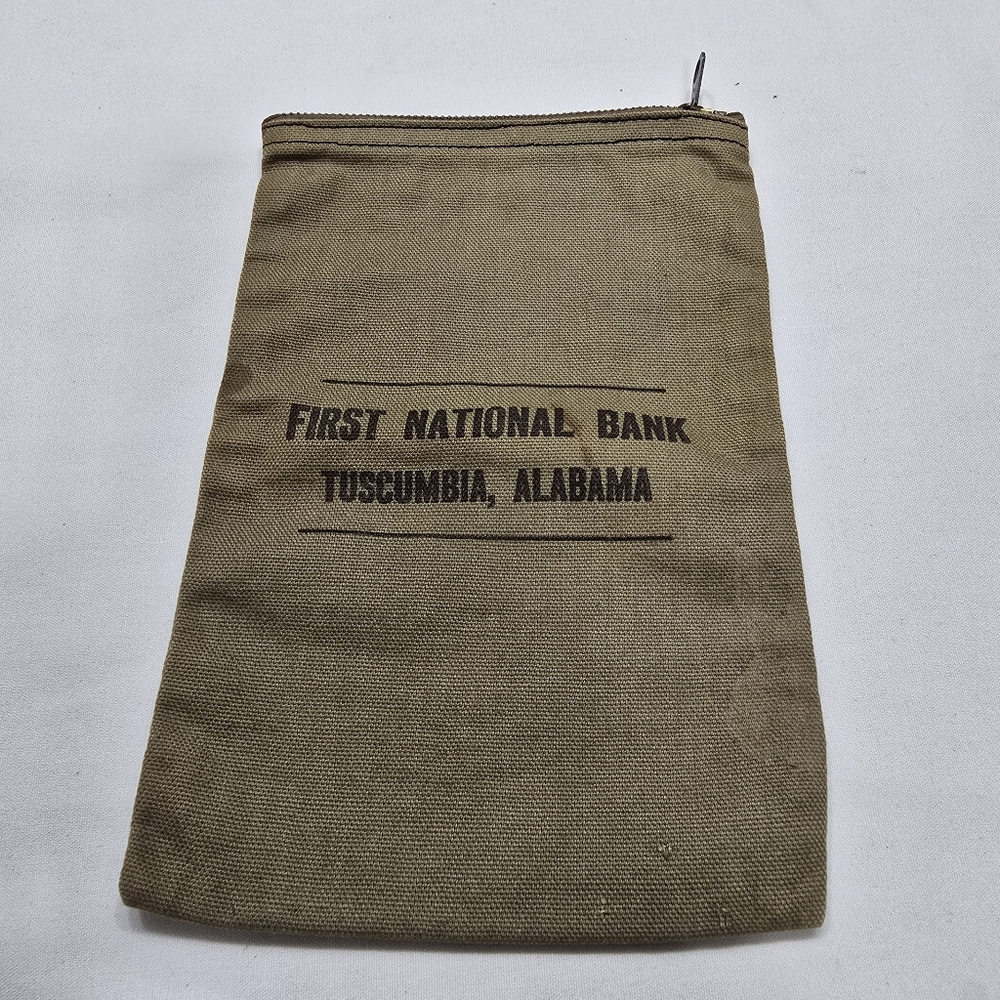 Vintage First National Bank Tuscumbia AL Olive Canvas Bank Pouch Bag